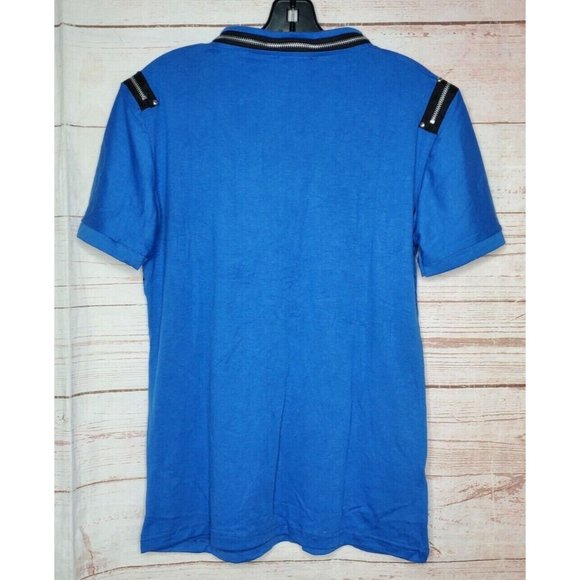 Vento Vassari XL Blue All Over Zipper Design Short Sleeve Designer Shirt - Picture 5 of 9